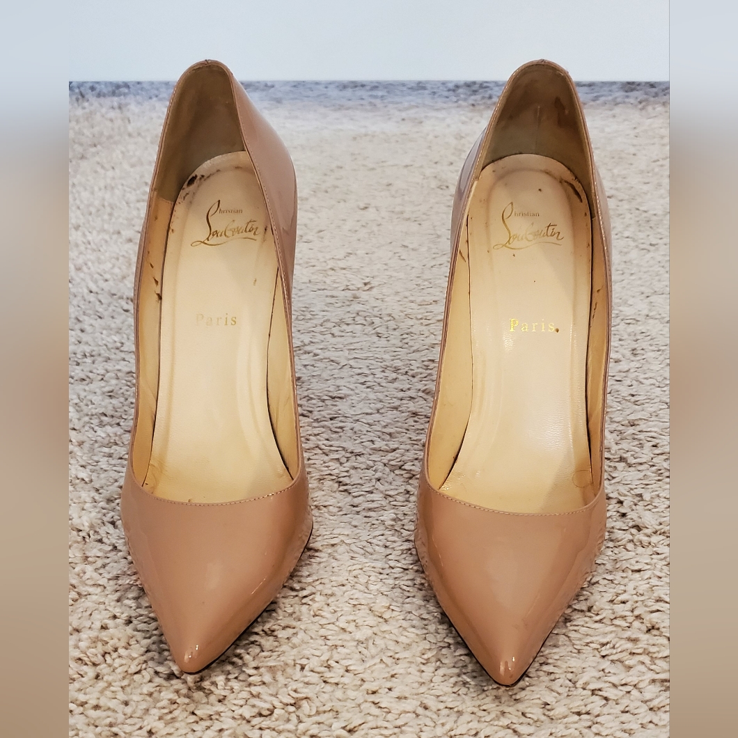 Christain Louboutin Pigalle 100m, Patent, Nude